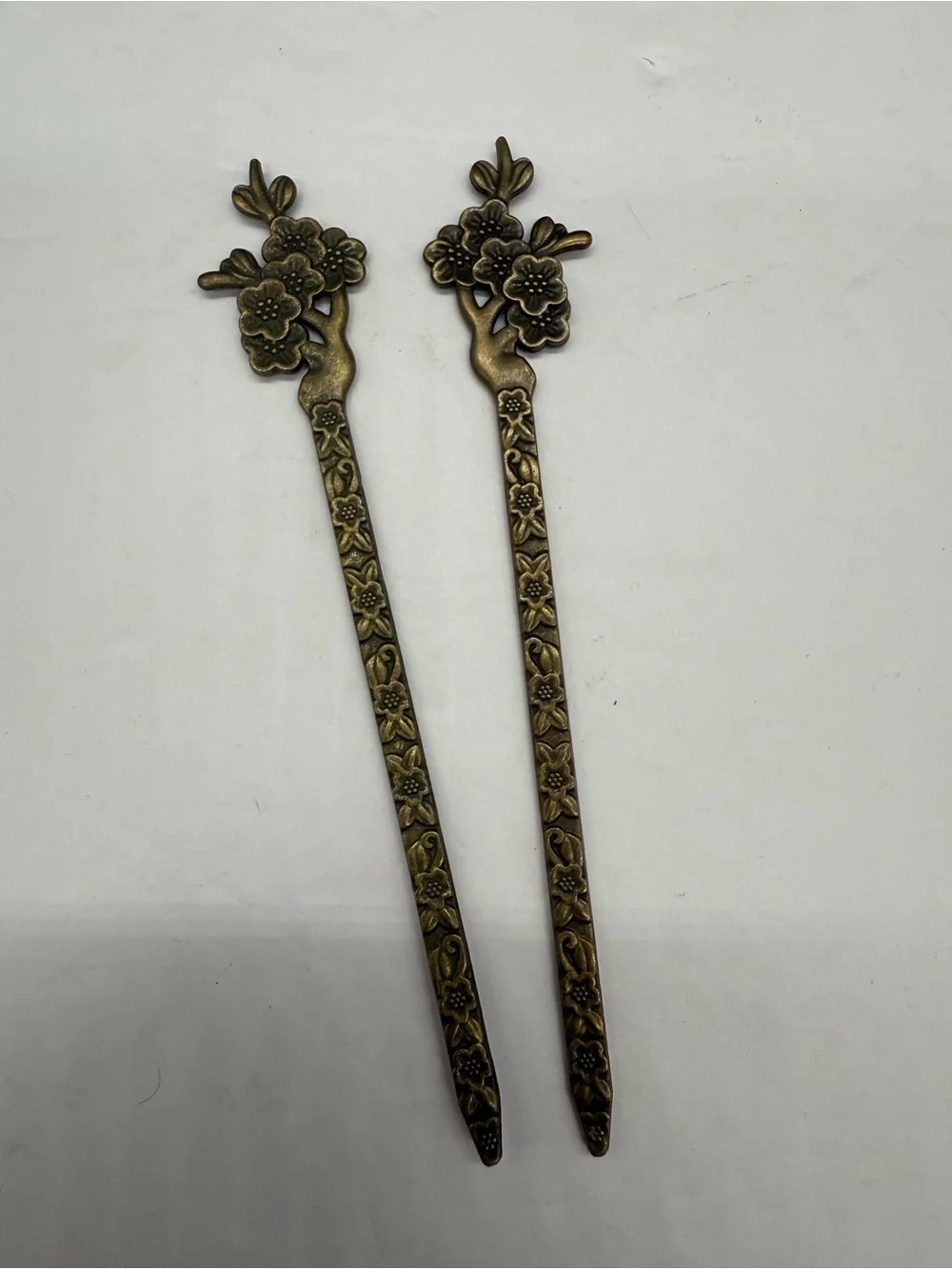Antique Brass Floral Metal Hair Sticks Ornate Kanzashi Pair